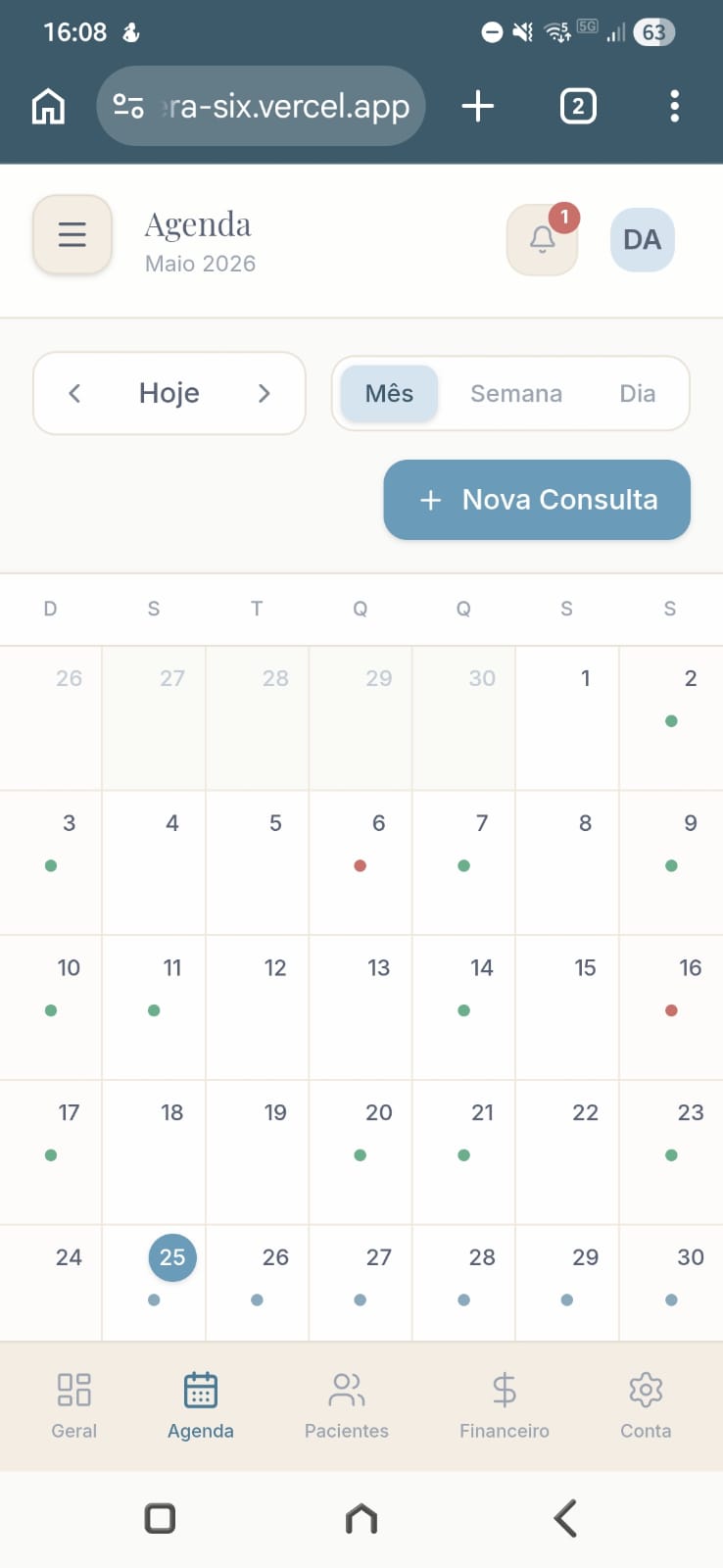 Agenda do Thera no celular